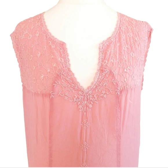 JOHNNY WAS Dusky Pink Dress Small UK 10 Broderie Anglaise Embroidered Sleeveless - Picture 3 of 10